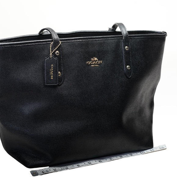 Coach Black Leather City Tote with Gold Accents - Picture 3 of 4